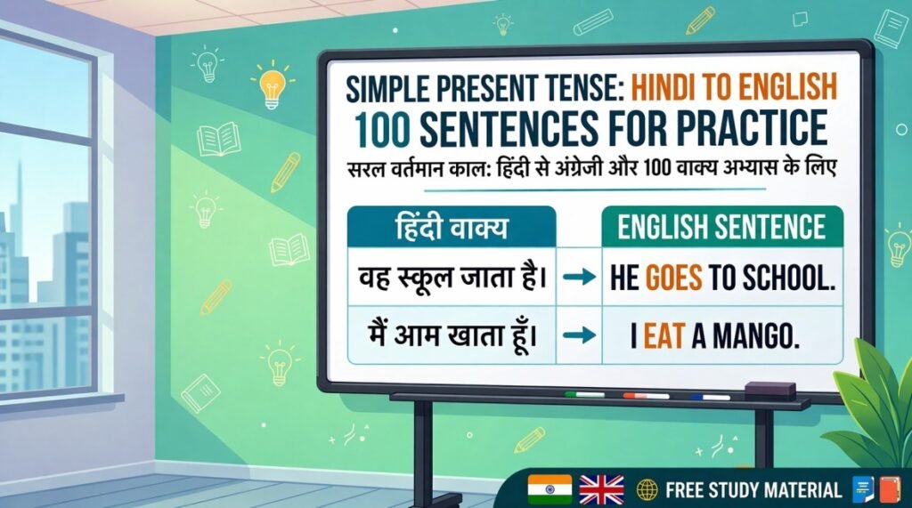 100 sentences of simple present tense in hindi to english